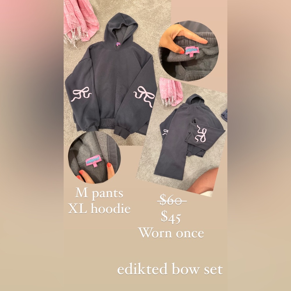 Edikted Dark Gray Hoodie with Pink Accents